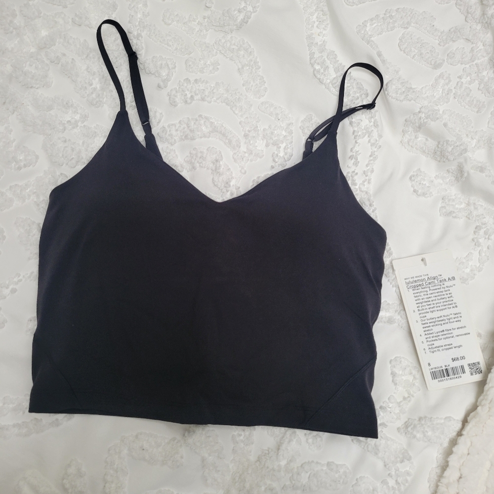 BNWT Lululemon Align Cropped Cami Tank Top - Size 8 - (Fits Small/medium) Black